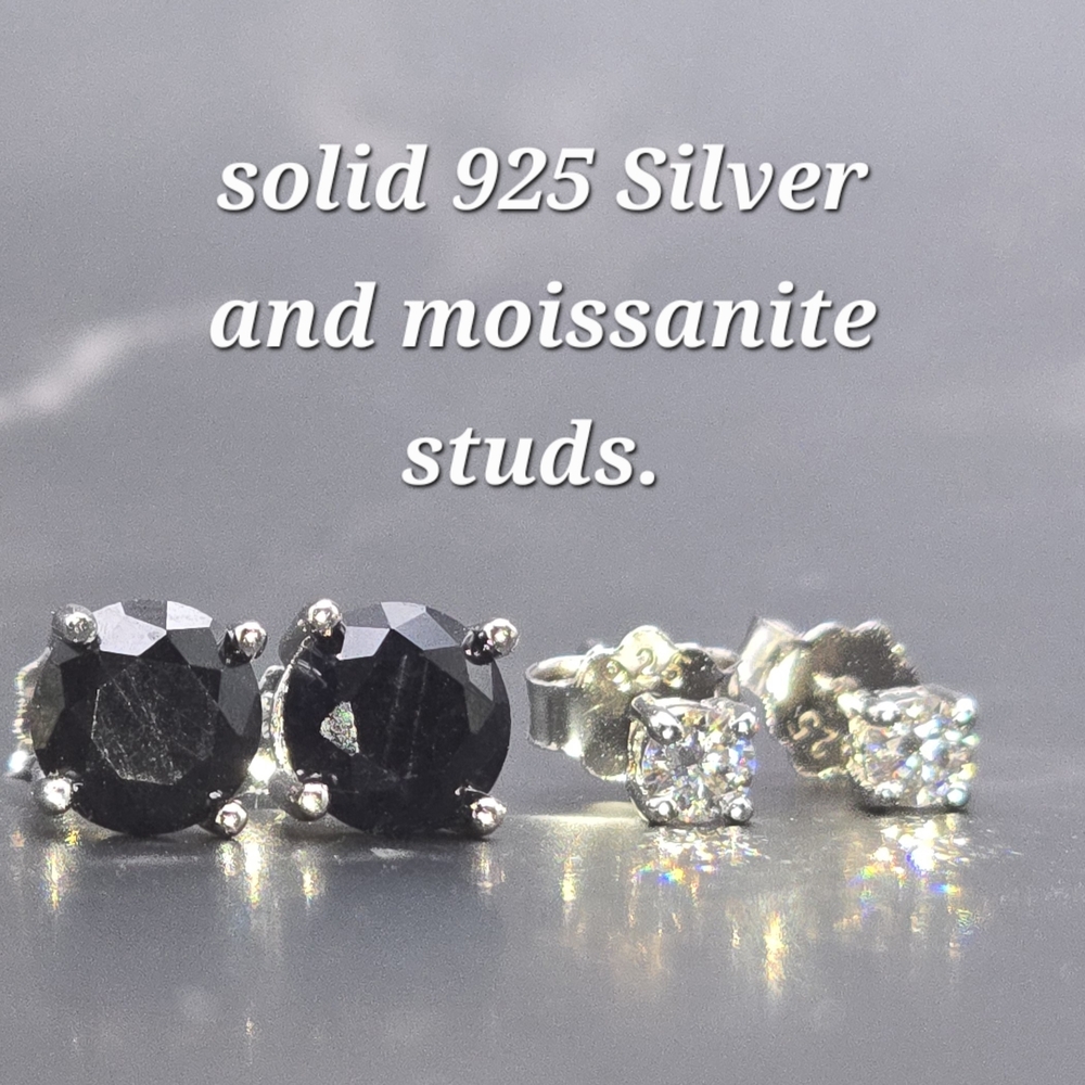 Silver and Black Moissanite Stud Earrings